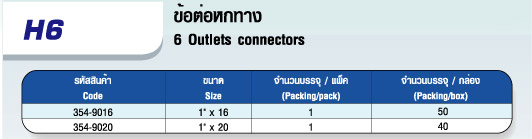 ตาราง ข้อต่อหกทาง